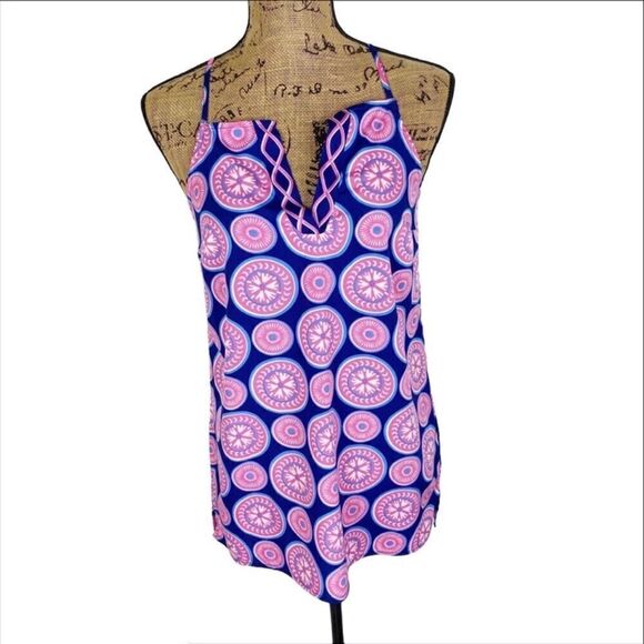 Mud Pie Waverly Pinwheel Print Racer Back Tank Top Blue Pink Small - Picture 1 of 11